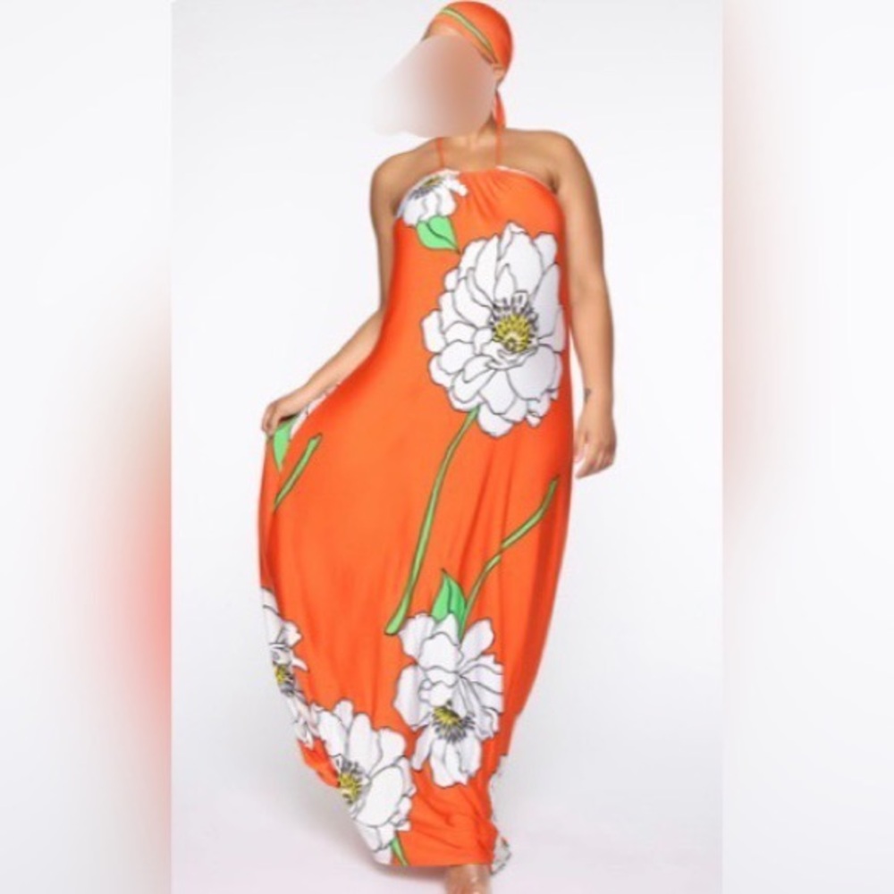 Maxi dress with matching head scarf.